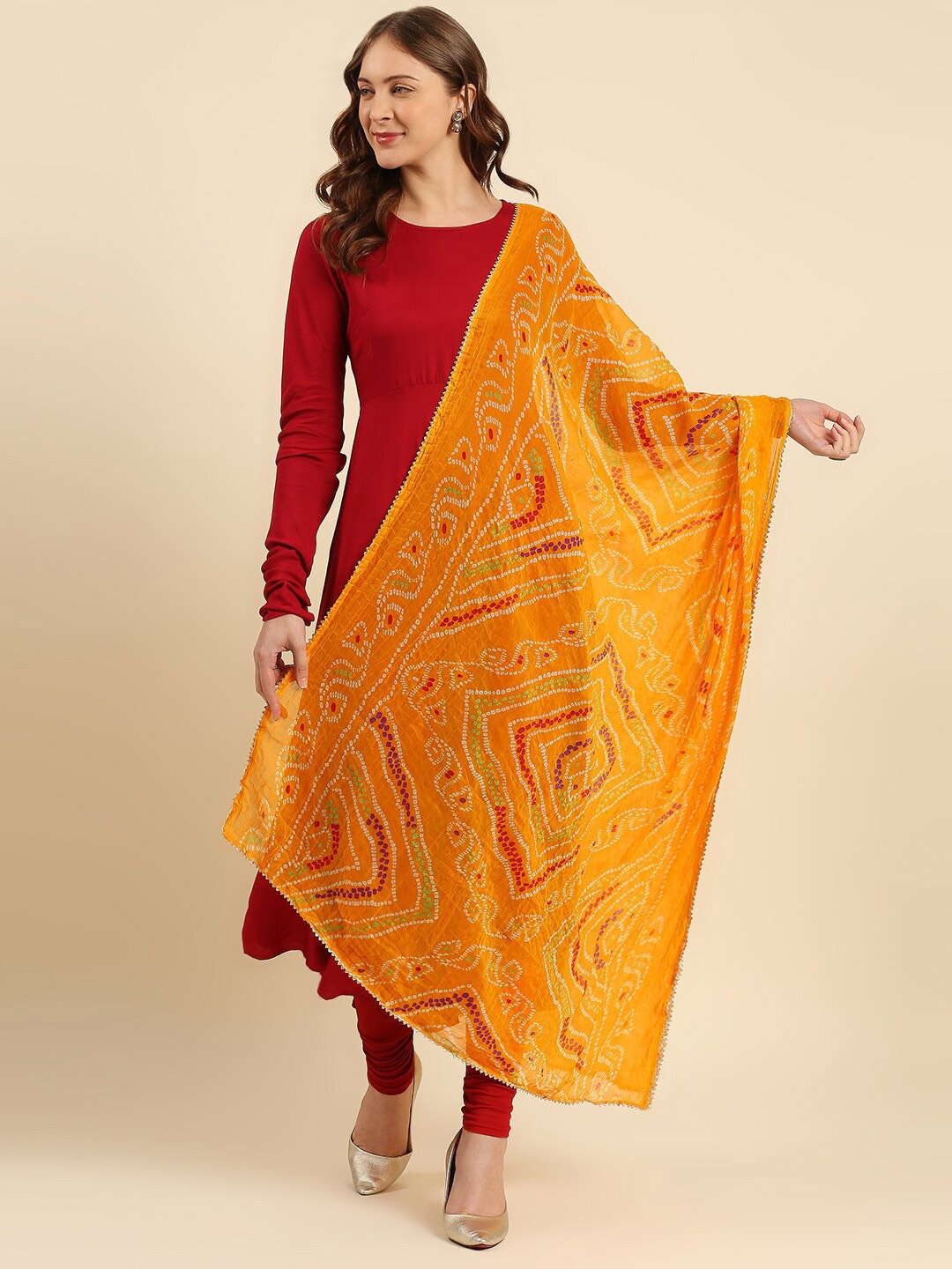 

Dupatta Bazaar Yellow & Red Printed Bandhani Dupatta