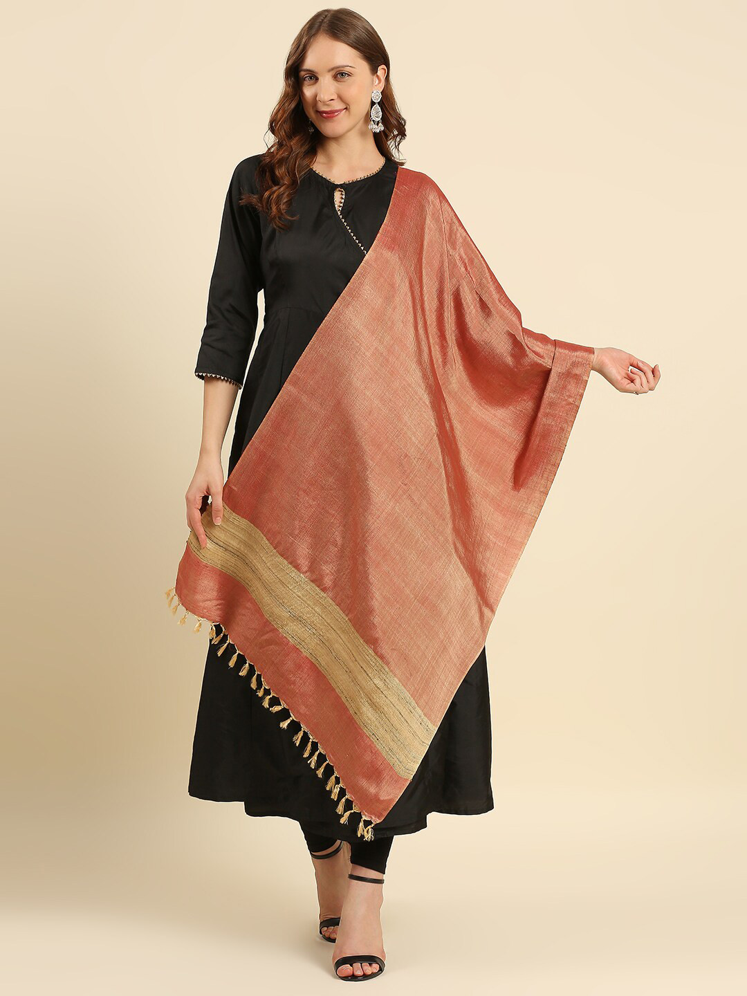 

Dupatta Bazaar Women Rose & Beige Two Tone Cotton Silk Dupatta
