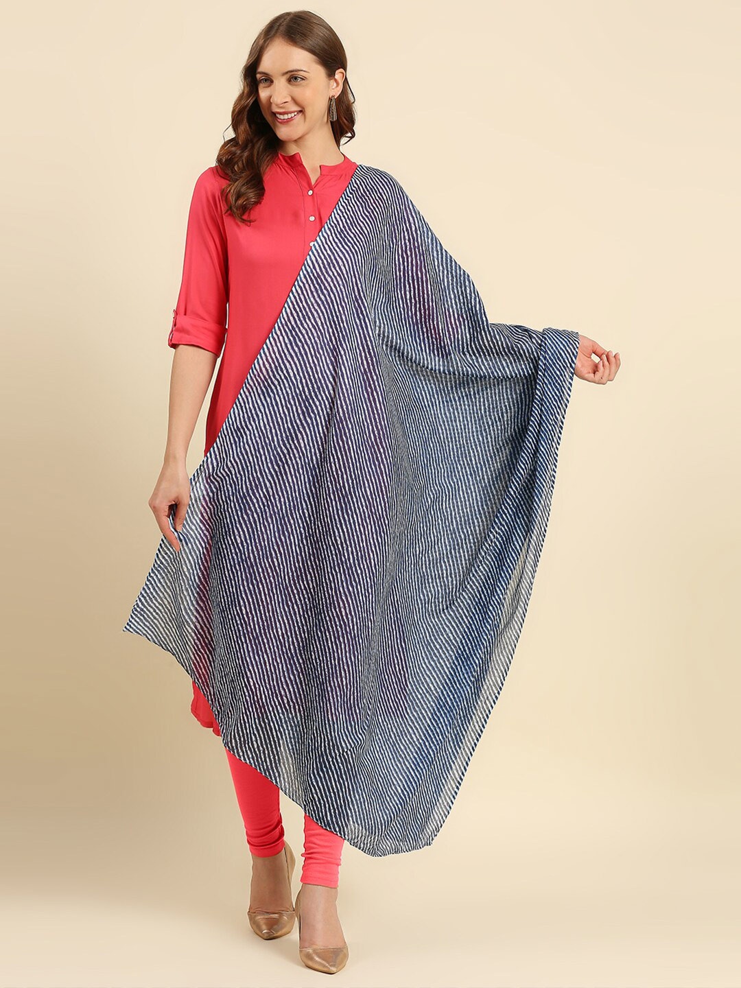 

Dupatta Bazaar Women Blue & White Leheriya Printed Pure Cotton Dupatta