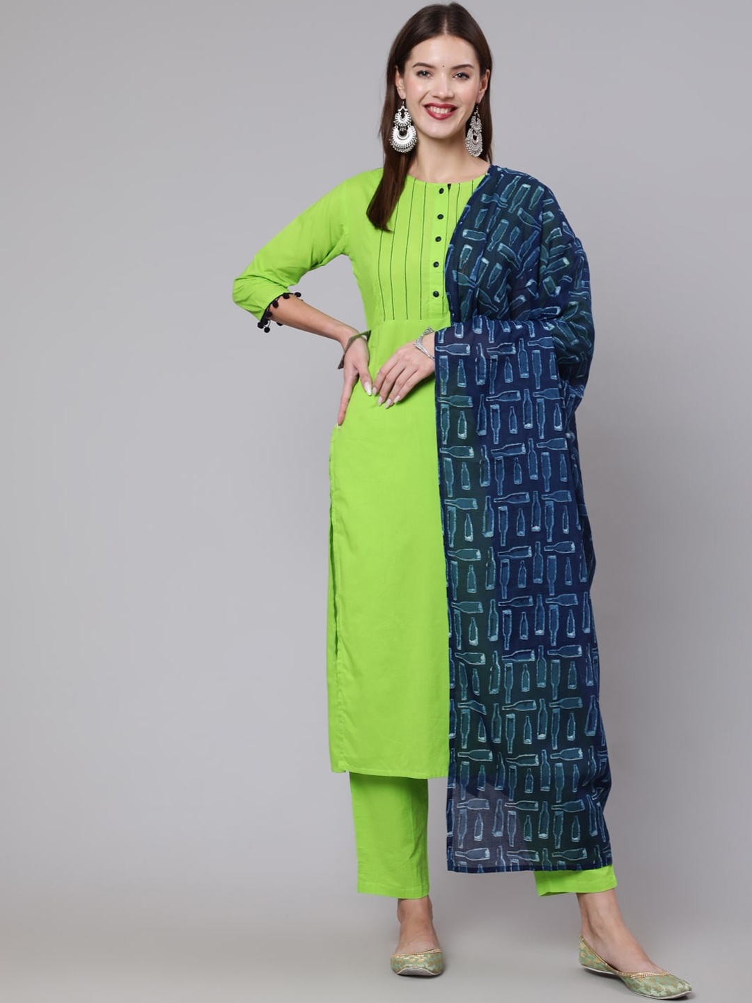 

Nayo Women Green Pure Cotton Kurta with Palazzos & With Dupatta