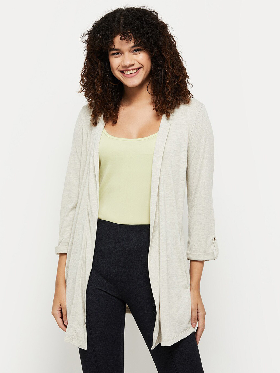 

max Women Off White Solid Longline Shrug