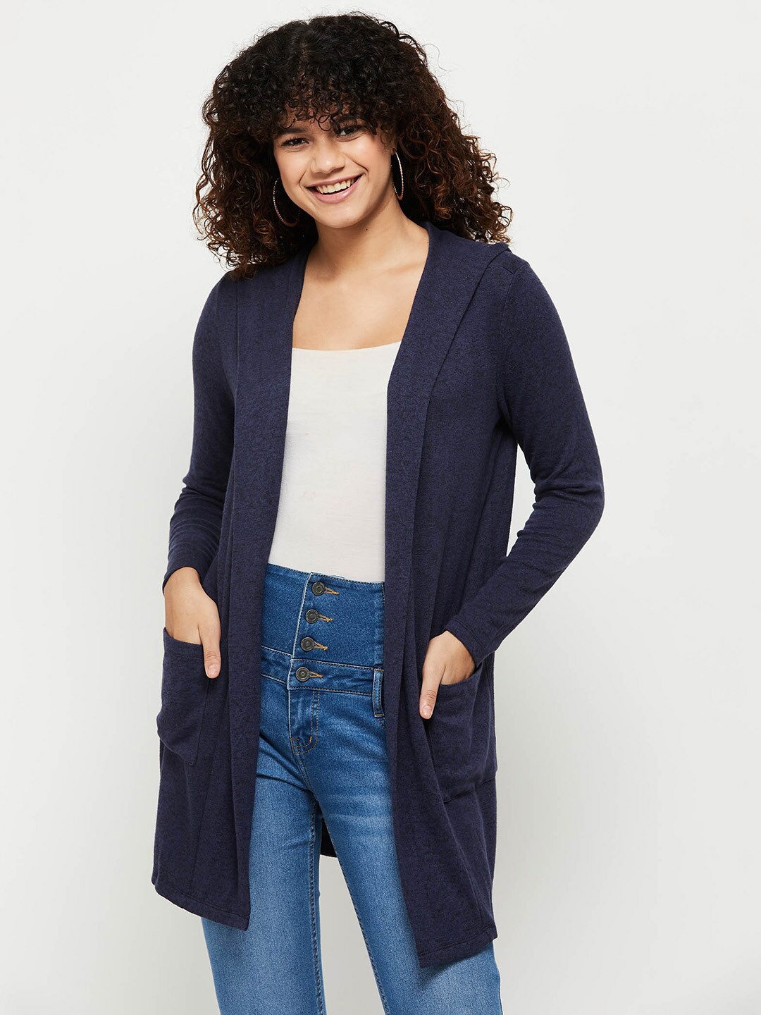 

max Women Navy Blue Longline Shrug
