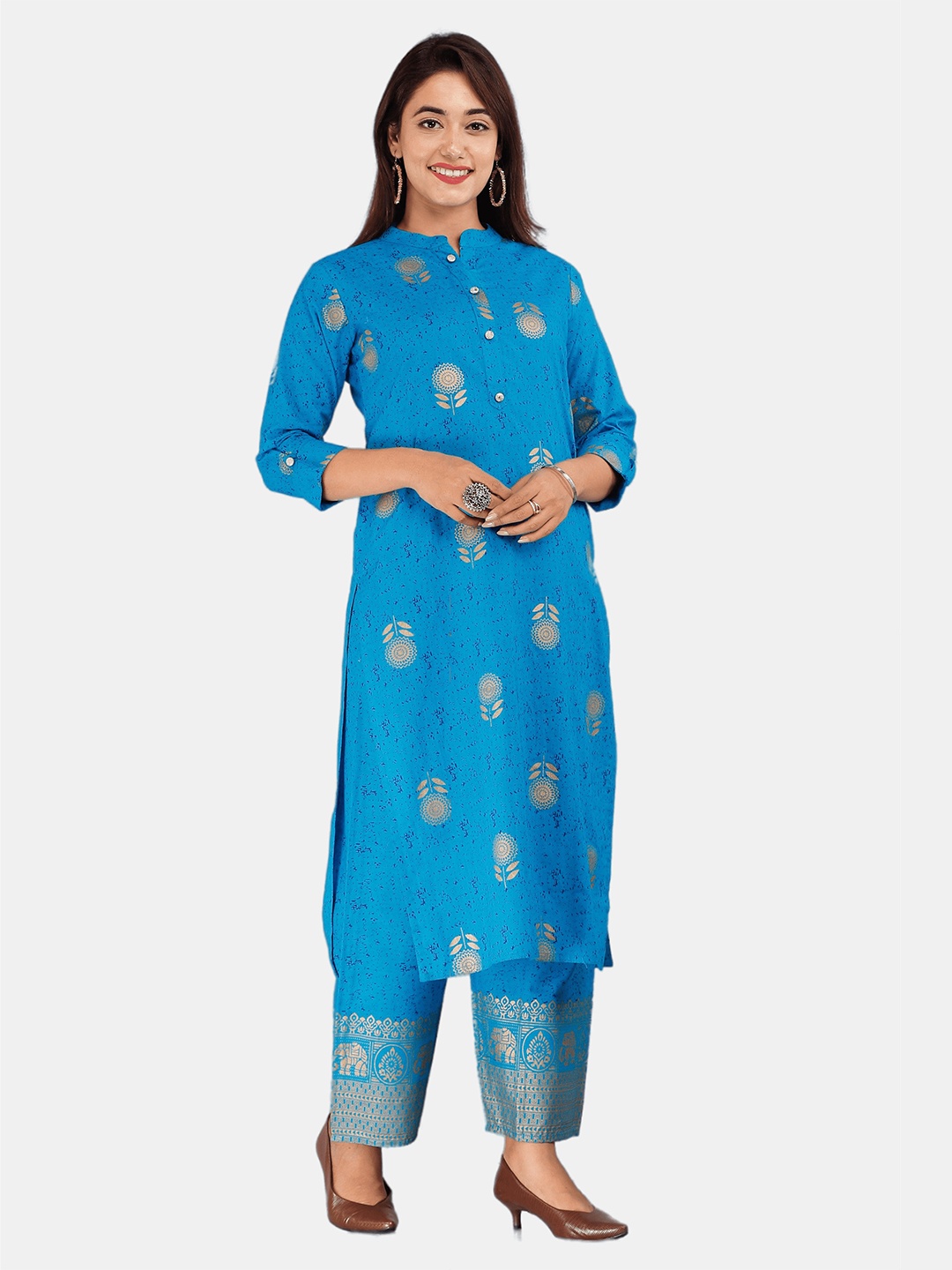 

HIGHLIGHT FASHION EXPORT Women Blue Ethnic Motifs Printed Pure Cotton Kurta with Palazzos