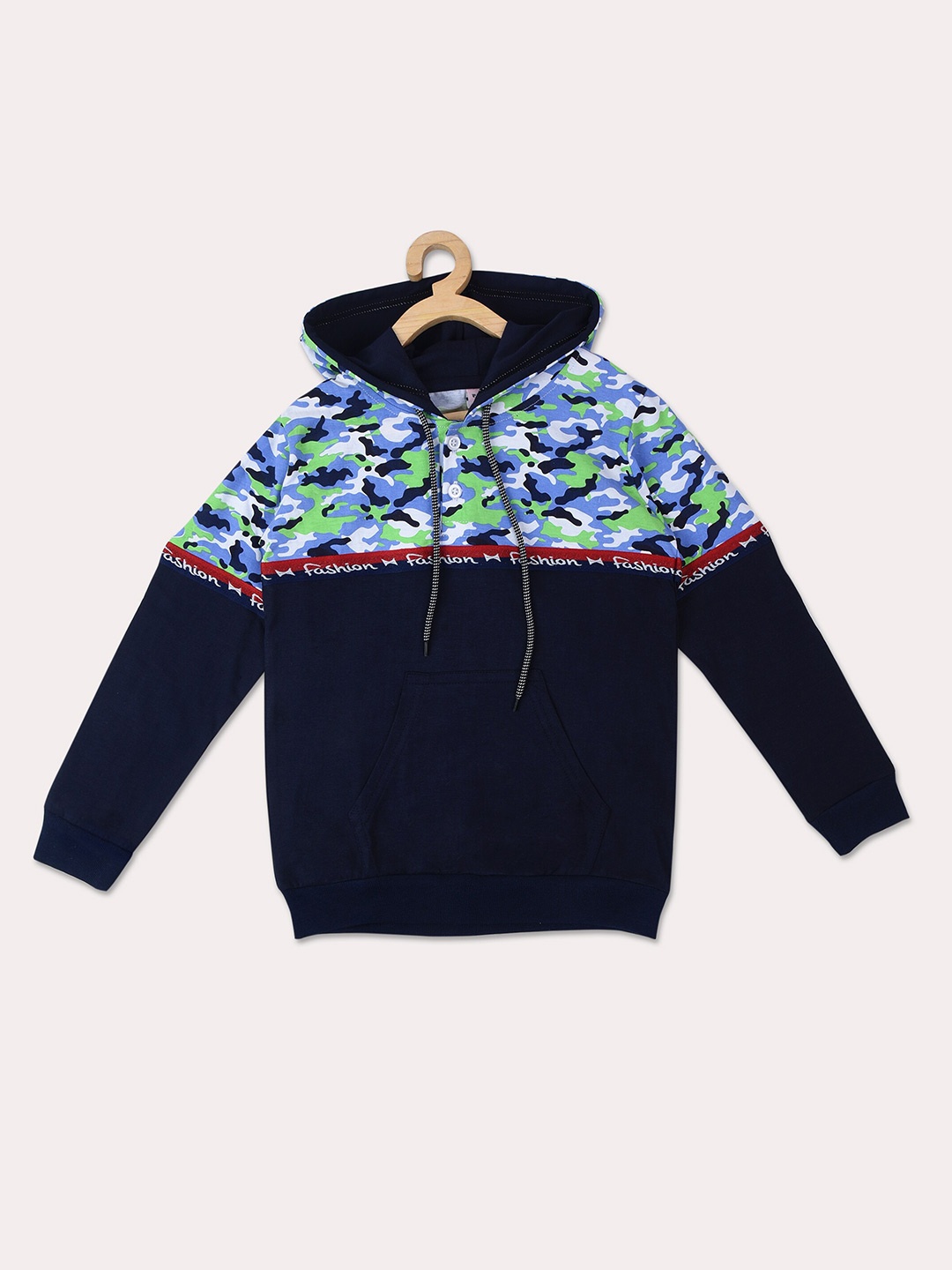 

POMY & JINNY Boys Navy Blue Printed Hooded Cotton Sweatshirt