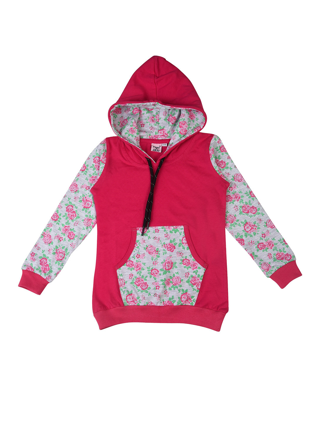 

POMY & JINNY Girls Pink Printed Hooded Cotton Sweatshirt