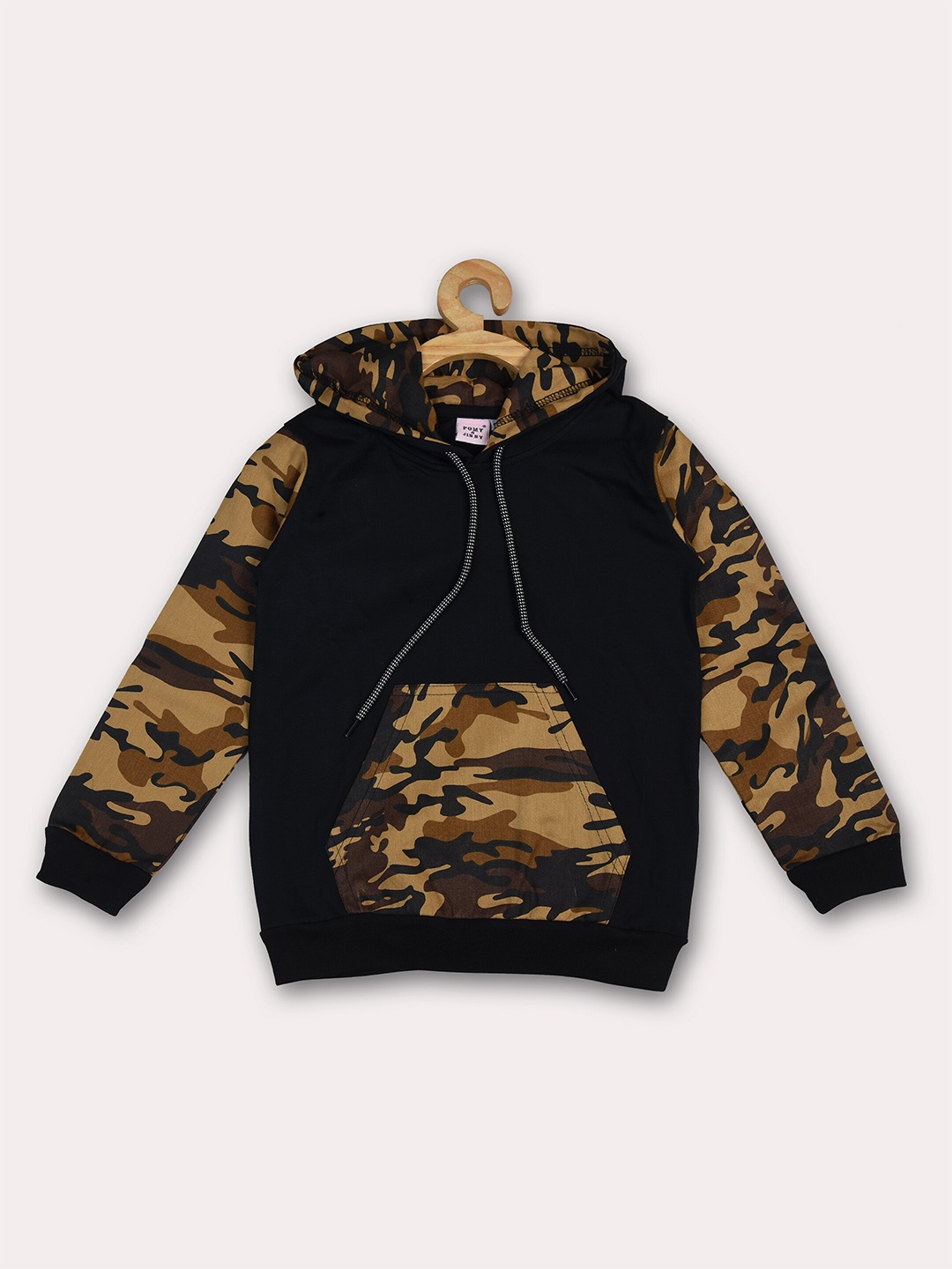 

POMY & JINNY Boys Black & Brown Printed Hooded Sweatshirt