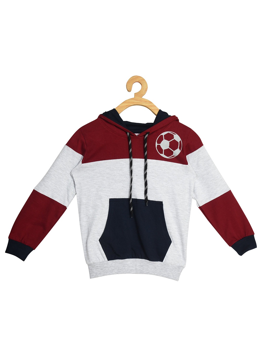 

POMY & JINNY Grey Melange Colourblocked Hooded Cotton Sweatshirt