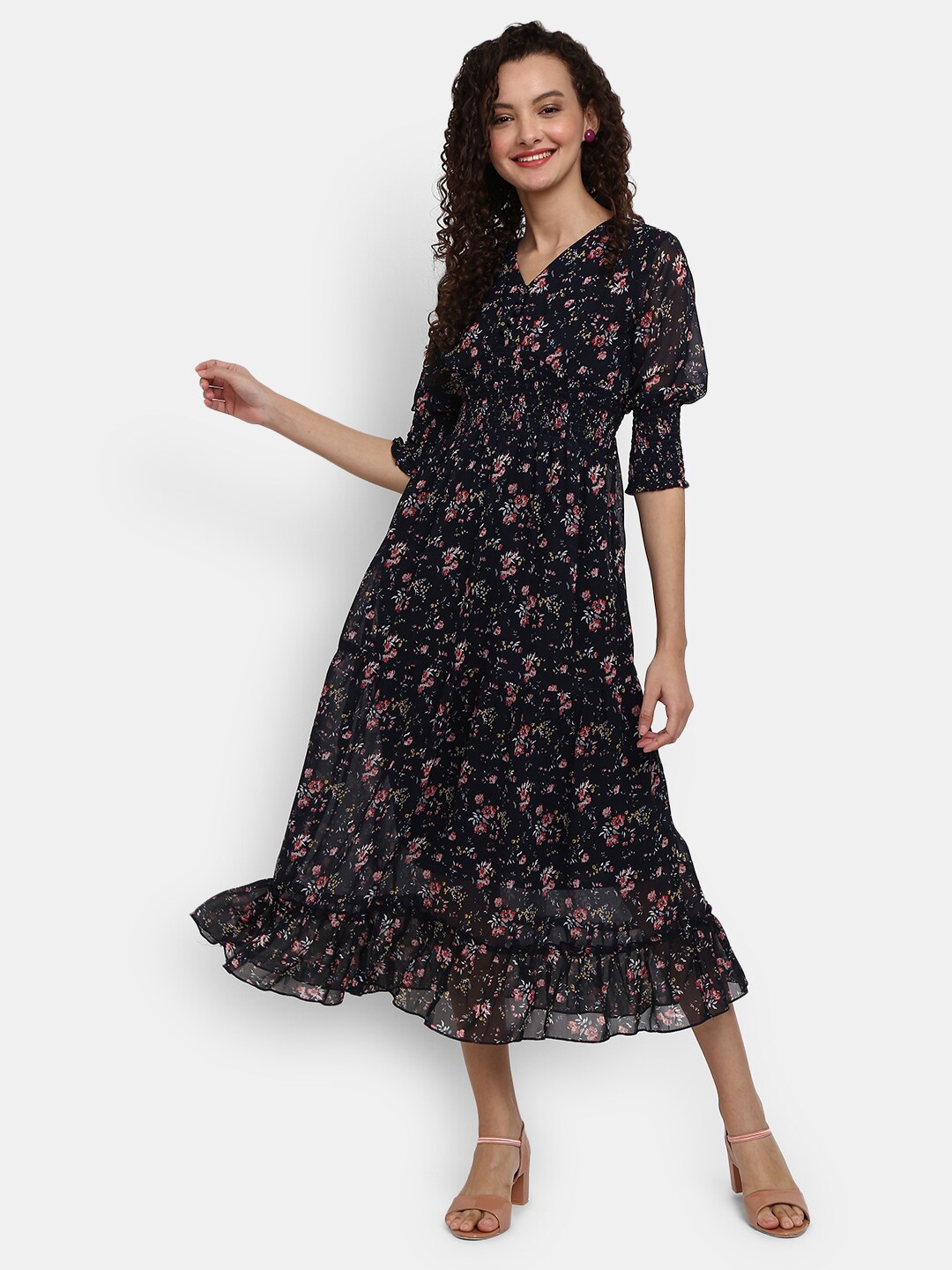 

V-Mart Women Navy Blue & Red Floral Dress
