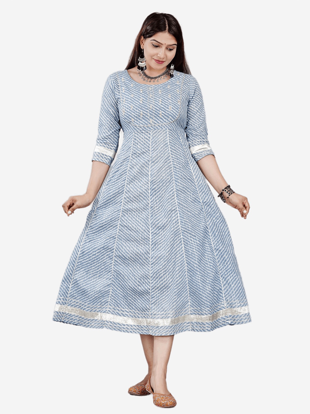 

HIGHLIGHT FASHION EXPORT Women Grey Striped Empire Midi Dress