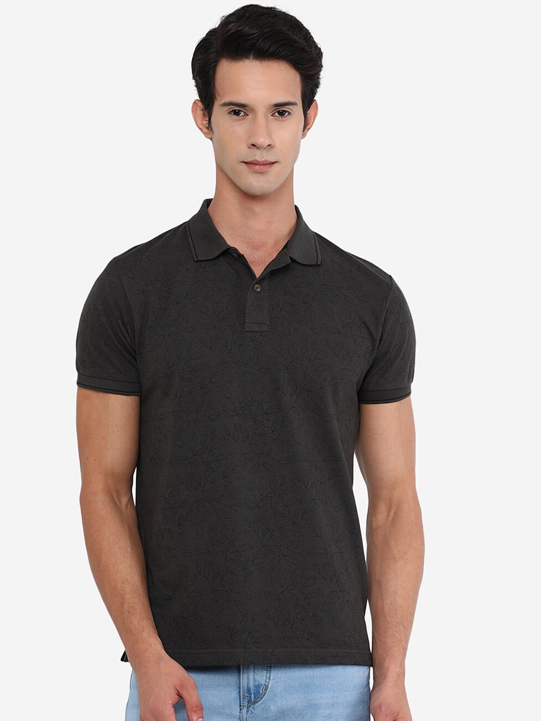 

Greenfibre Men Grey Polo Collar Slim Fit T-shirt