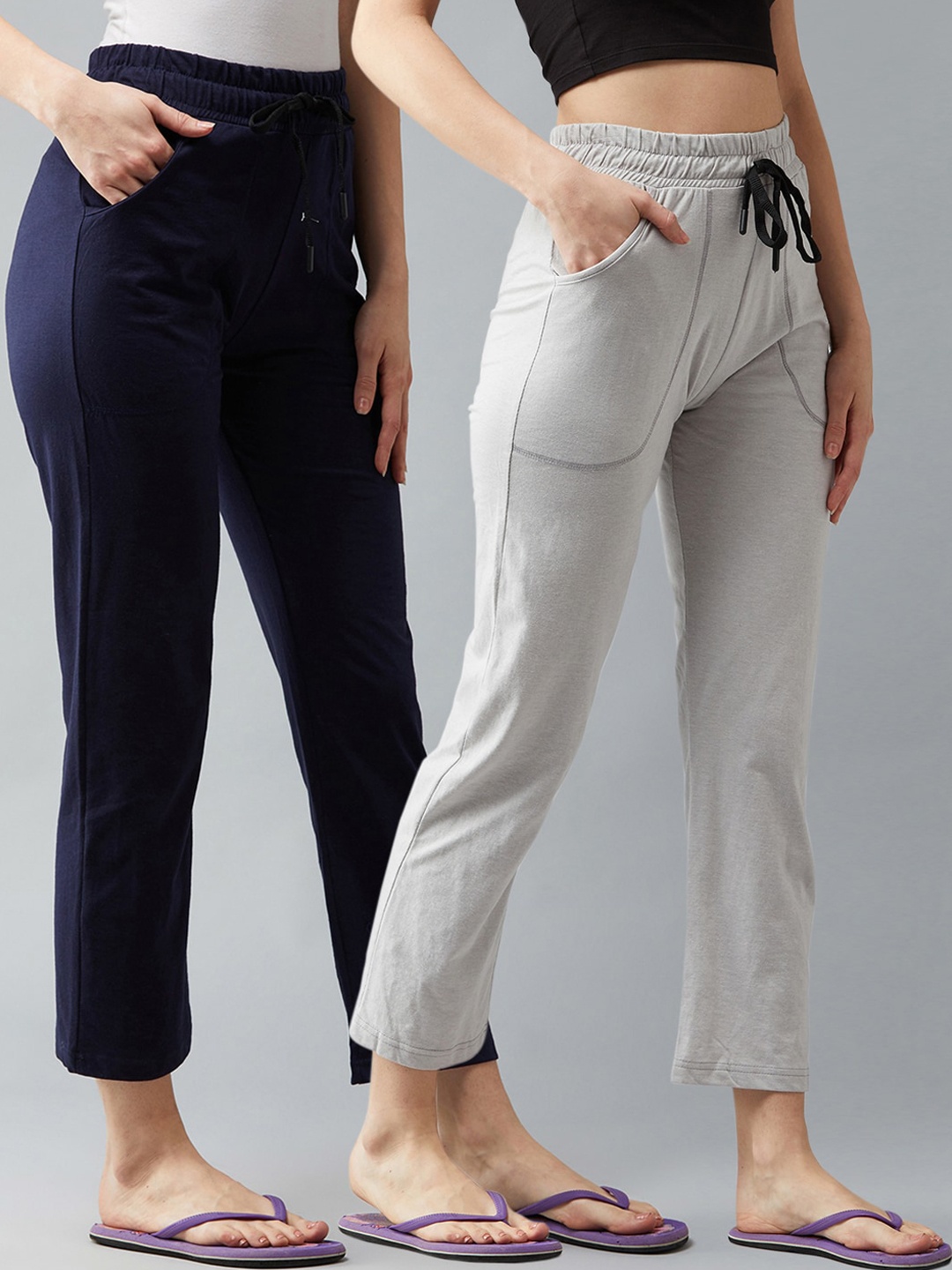 

Blinkin Women Pack of 2 Solid Lounge Pants, Navy blue