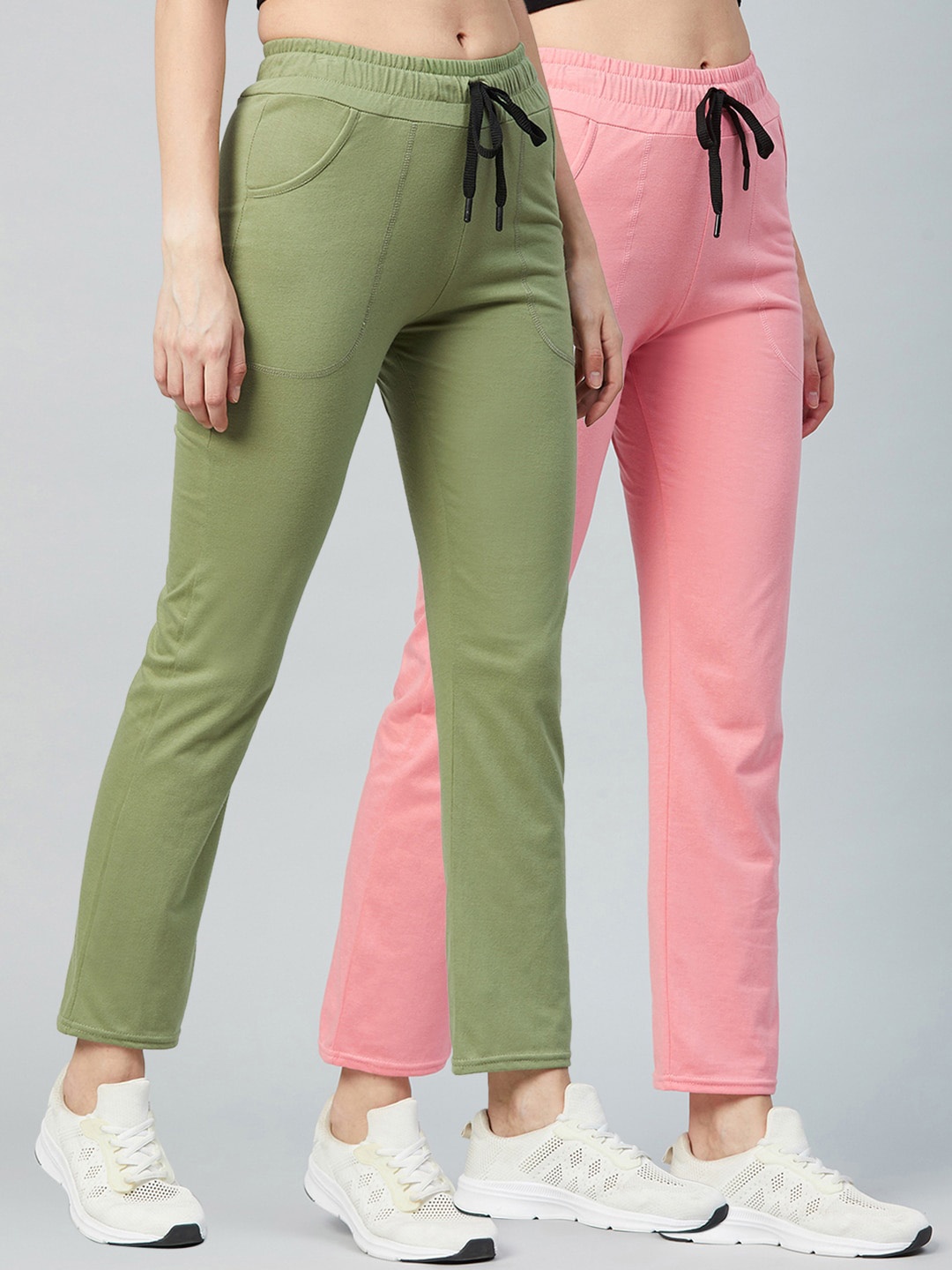 

Blinkin Women Pack Of 2 Green & Pink Solid Relaxed-Fit Track Pants