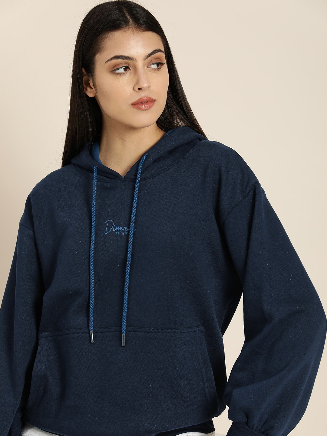 

Difference of Opinion Typography Print Hooded Sweatshirt, Navy blue