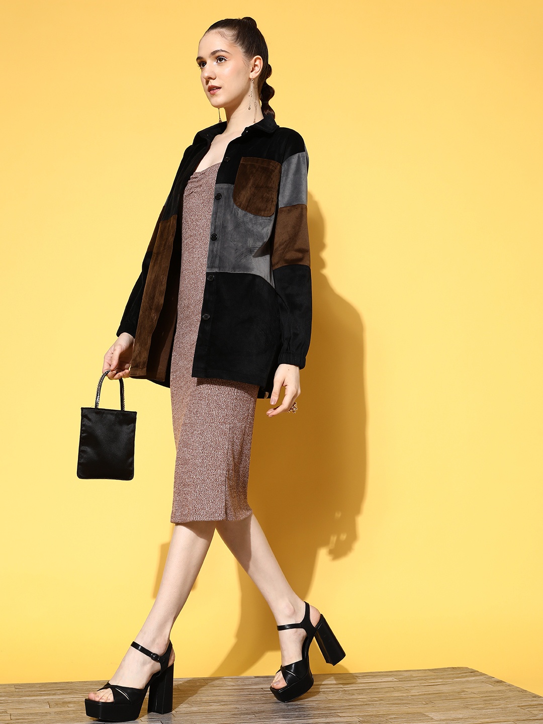 

Berrylush Women Colourblocked Tailored Jacket, Brown