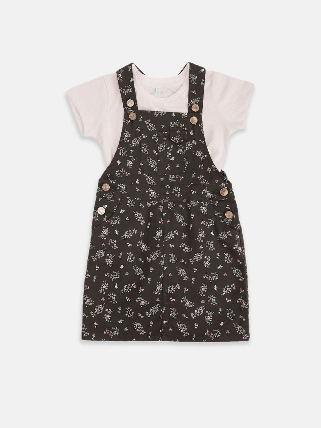 

Pantaloons Junior Girls Black & White Floral Pinafore Dress