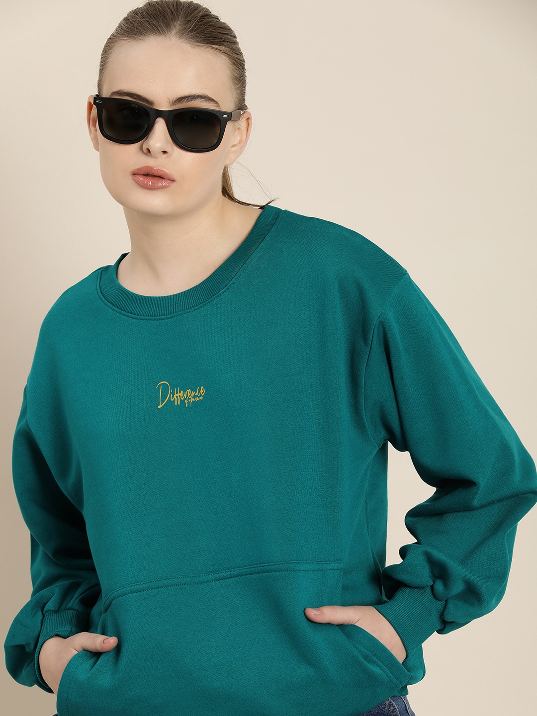 

Difference of Opinion Typography Printed Round Neck Sweatshirt, Green