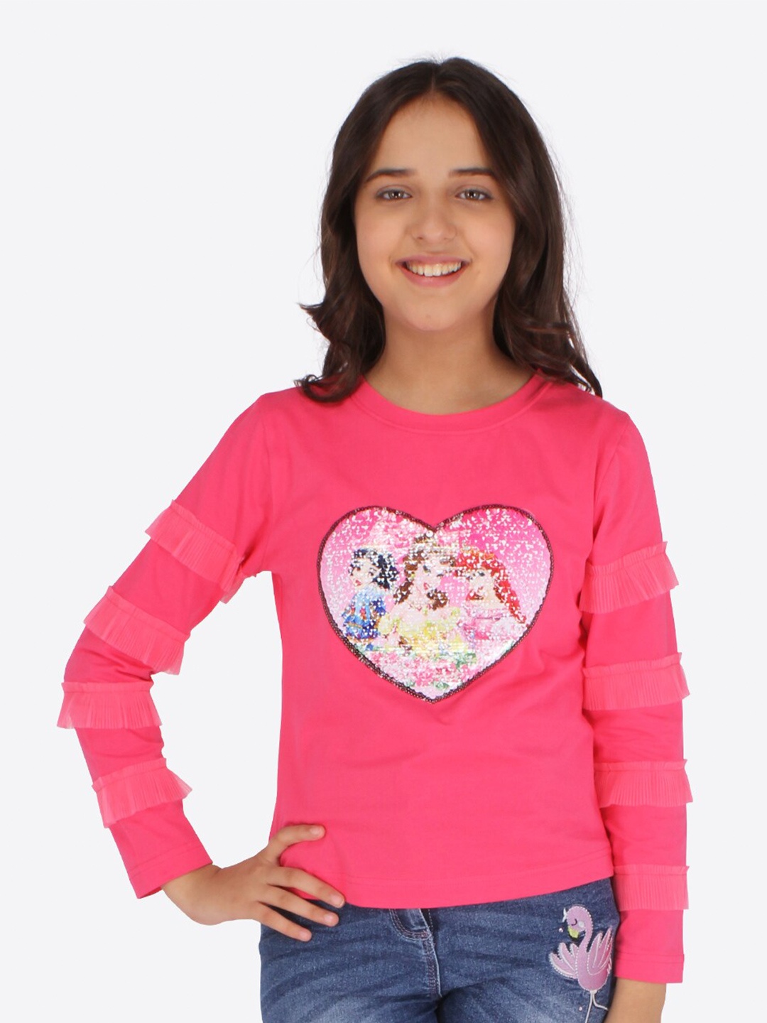 

CUTECUMBER Girls Pink Disney Princess Embellished Cotton Top