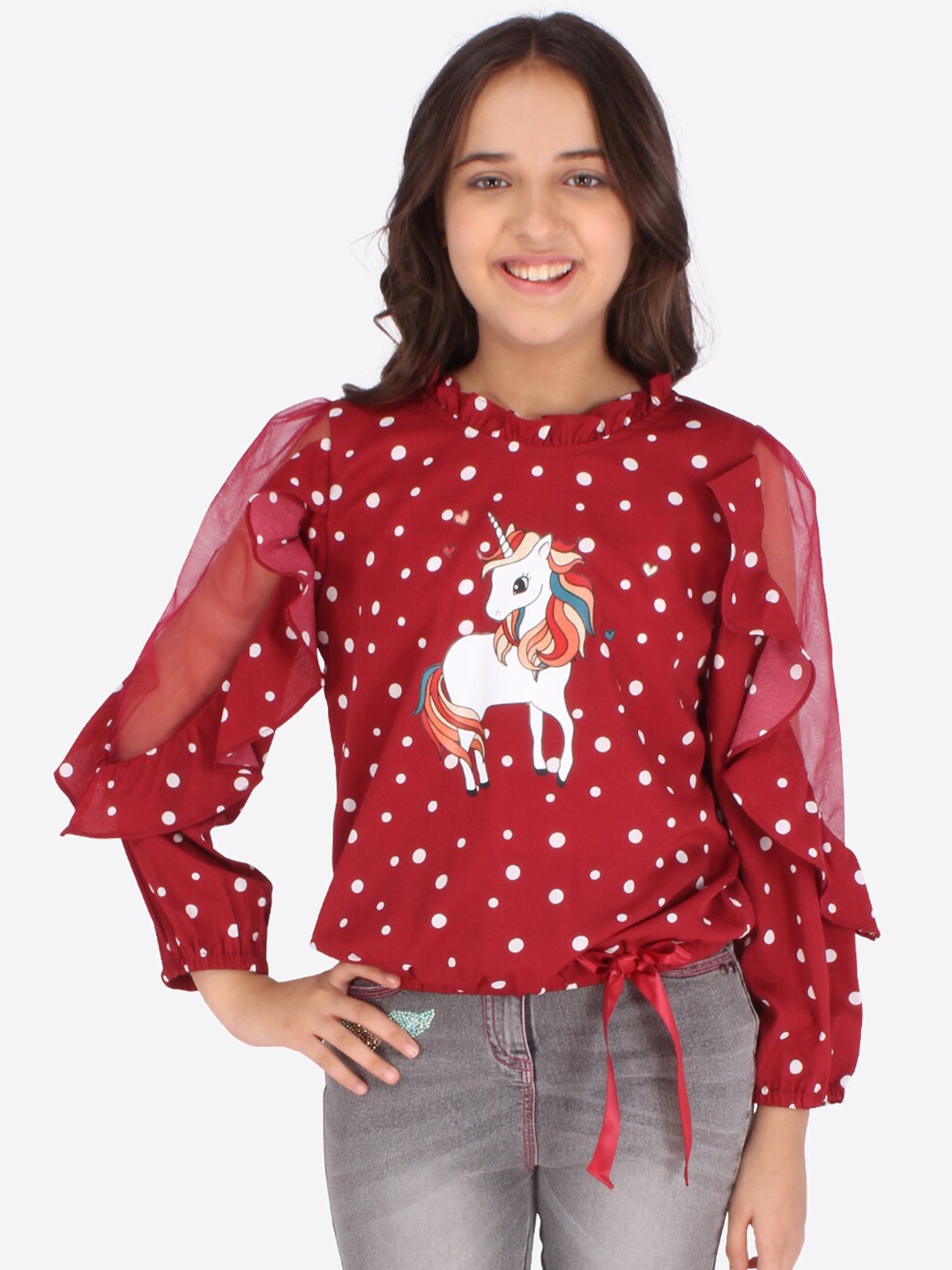 

CUTECUMBER Maroon Printed Georgette Top