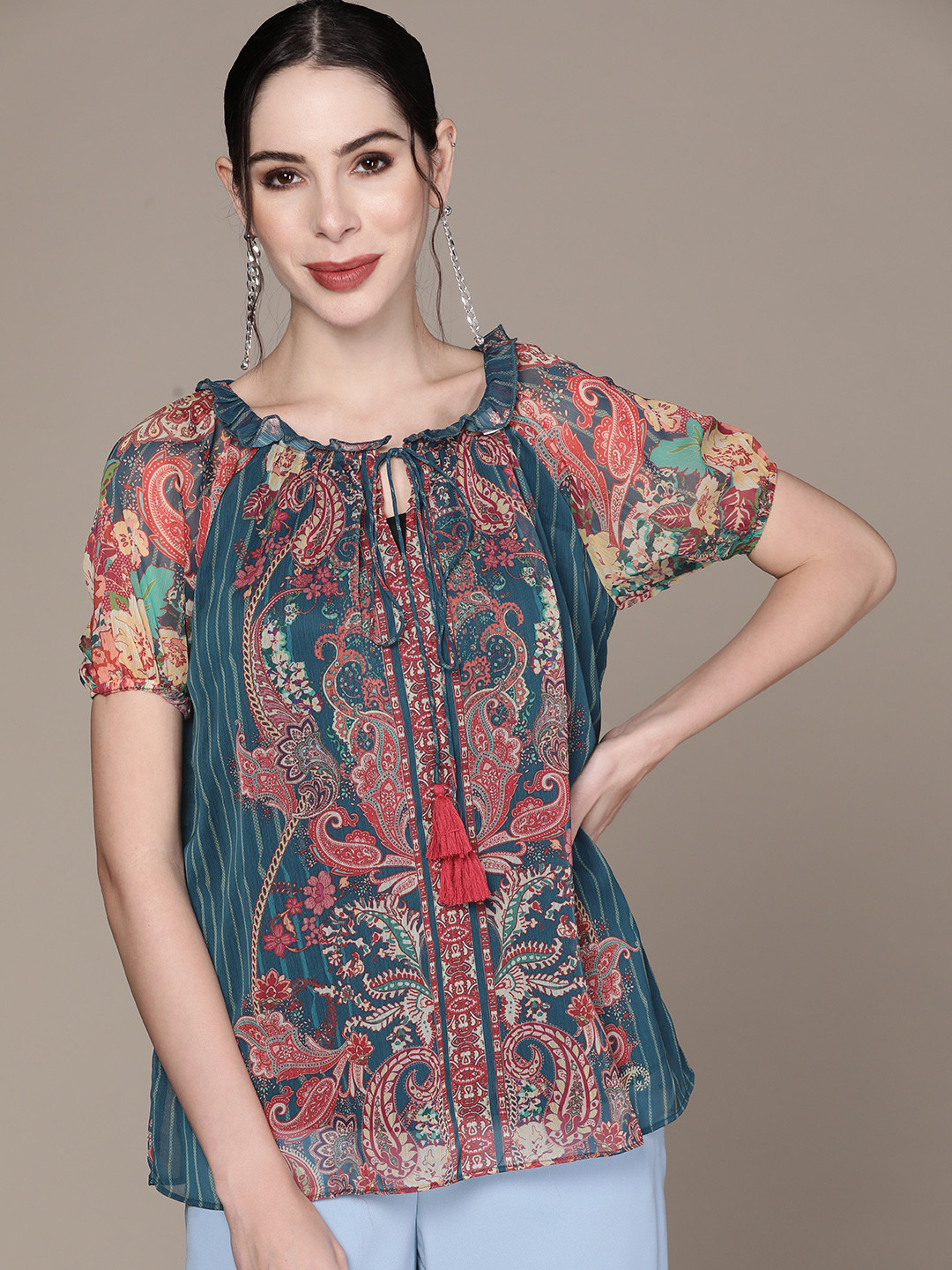 

aarke Ritu Kumar Blue Print Chiffon Top