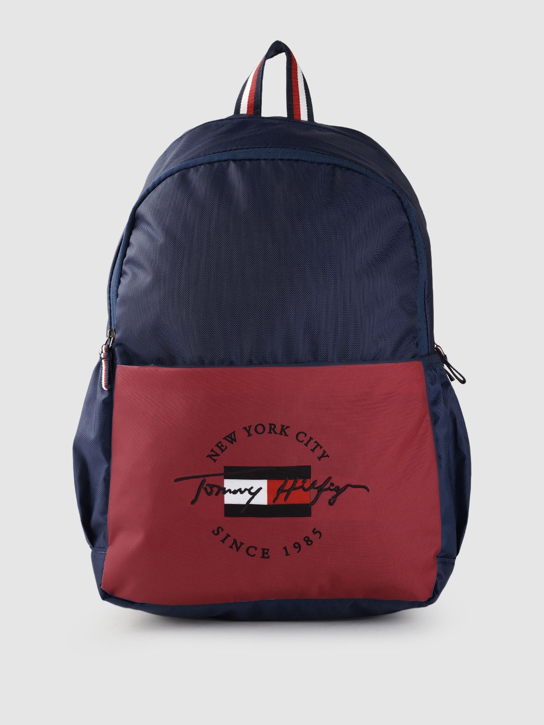 

Tommy Hilfiger Unisex Navy Blue & Maroon Colourblocked Backpack