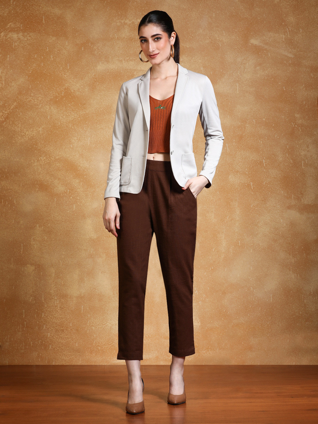 Jaipur Kurti Women Brown Solid Regular Trousers