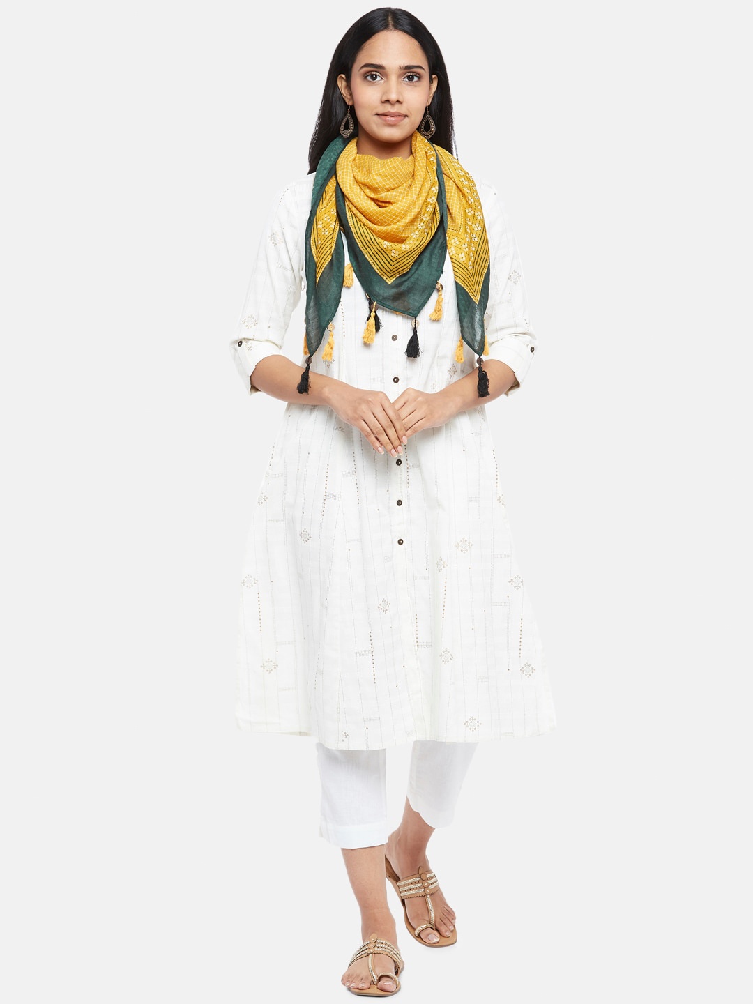 

RANGMANCH BY PANTALOONS Women Mustard & Teal Printed Dupatta