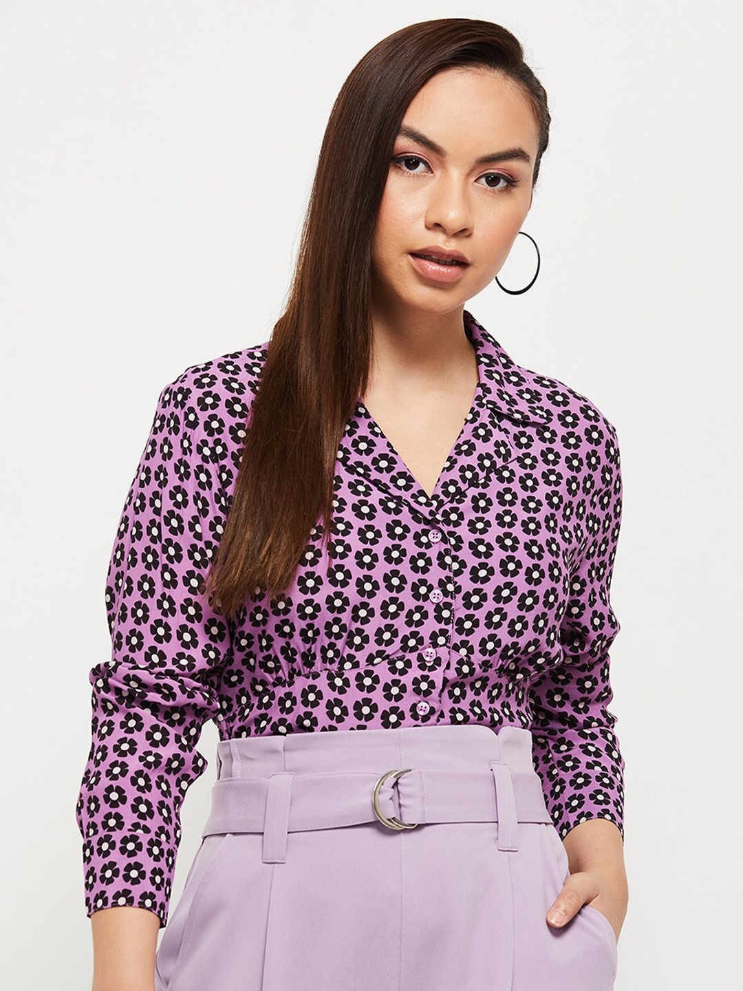 

max Women Violet Floral Printed Casual Shirt