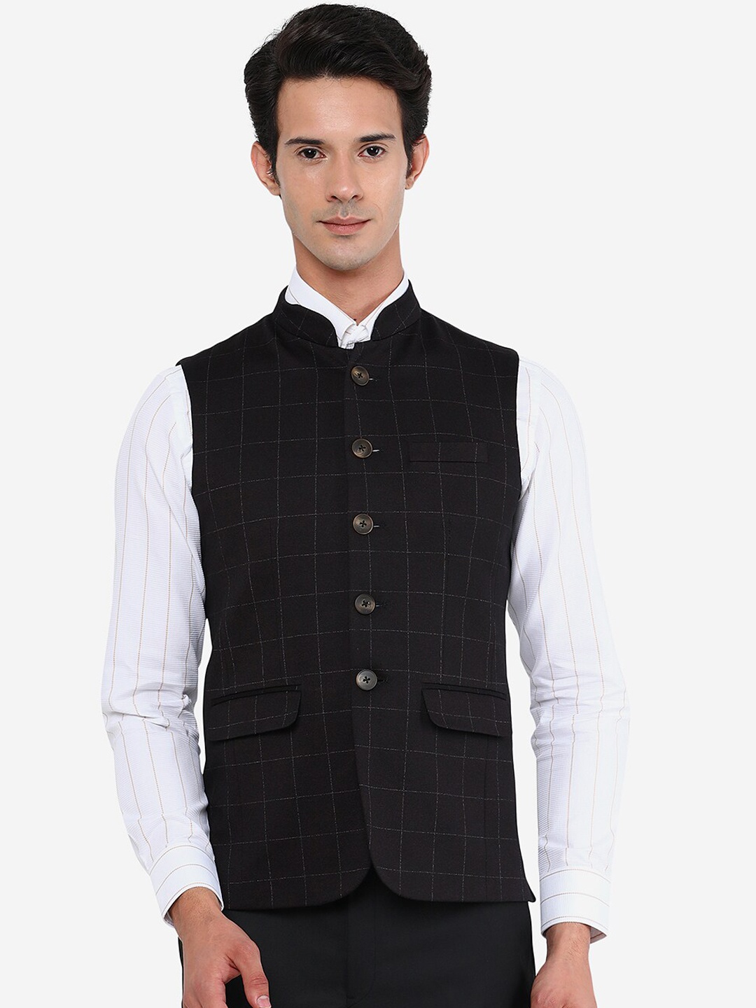

JB STUDIO Men Brown Checked Waist Coat