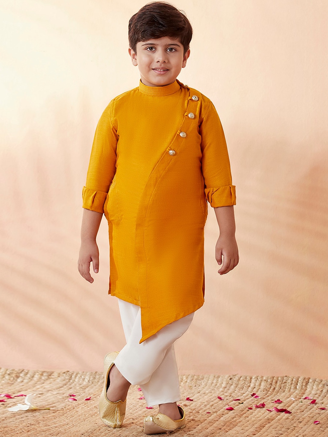 

Manyavar Boys Mustard Yellow Kurta with Pyjamas