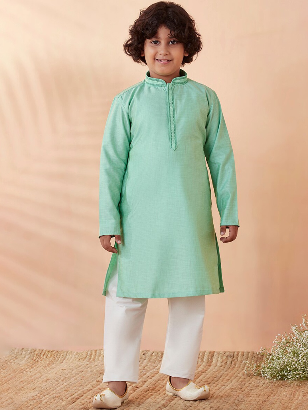 

Manyavar Boys Sea Green Kurta with Pyjamas