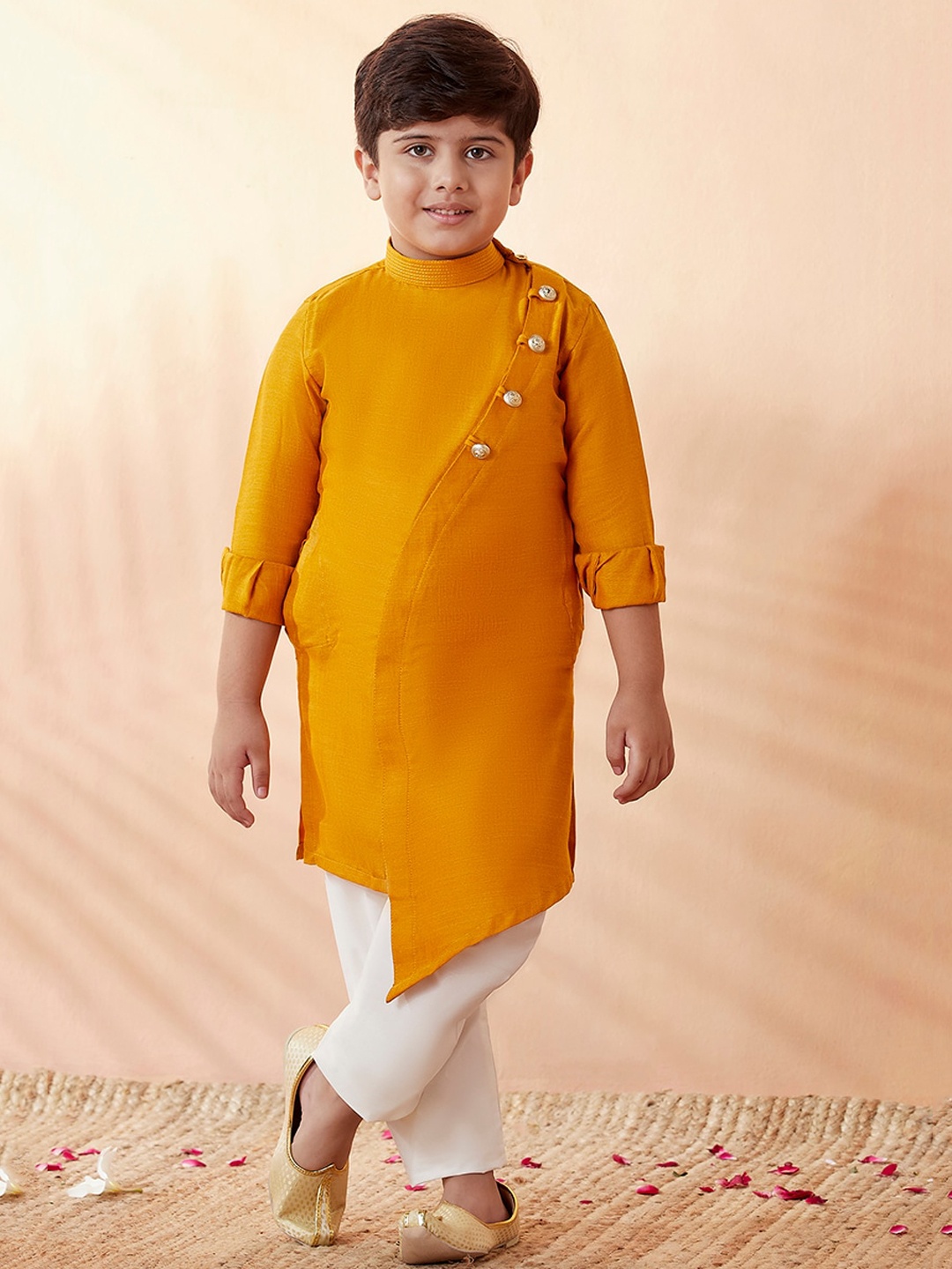 

Manyavar Boys Kurta With Pyjamas, Mustard