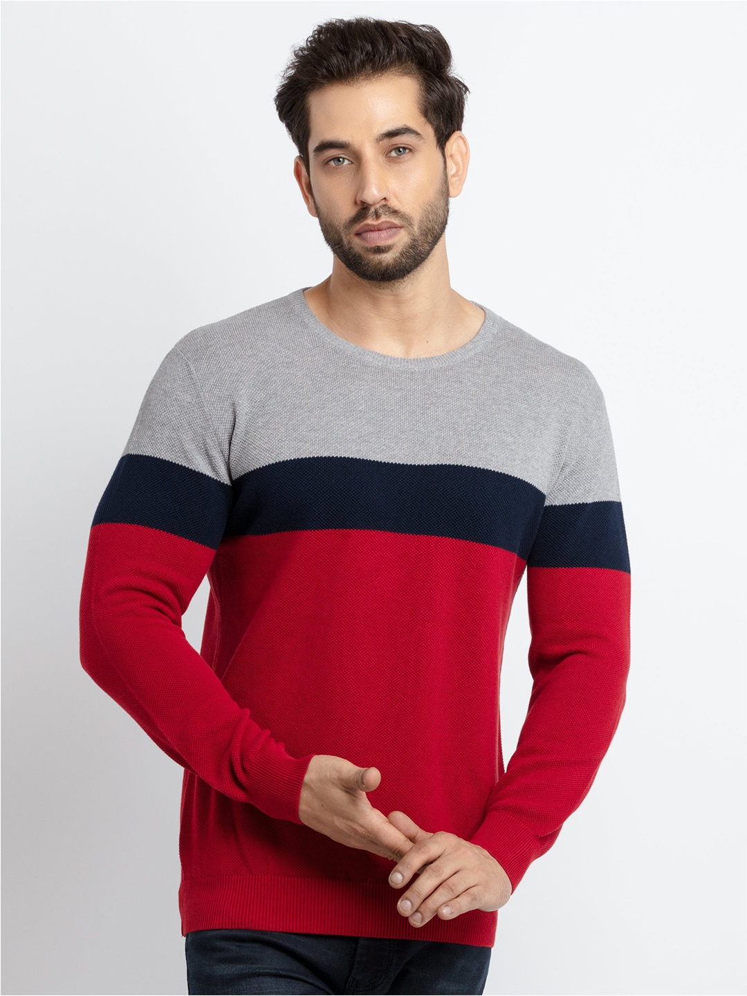 

Status Quo Men Maroon & Black Colourblocked Colourblocked Pullover