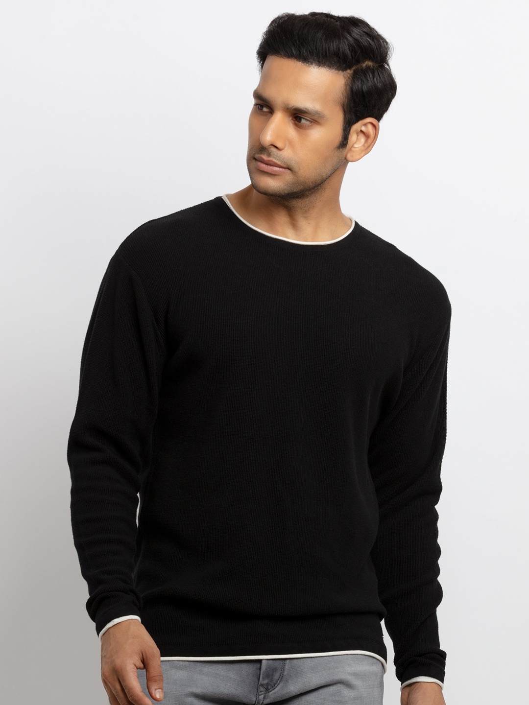 

Status Quo Men Plus size Black & White Checked Pullover