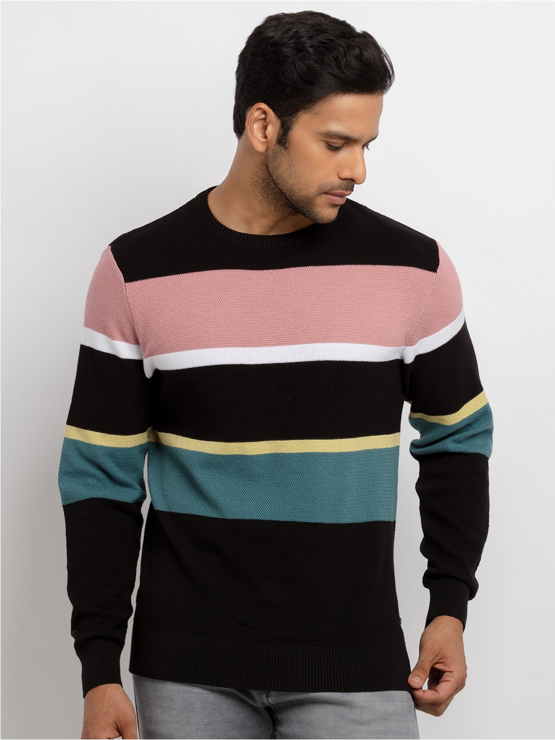 

Status Quo Men Black & Pink Striped Striped Pullover