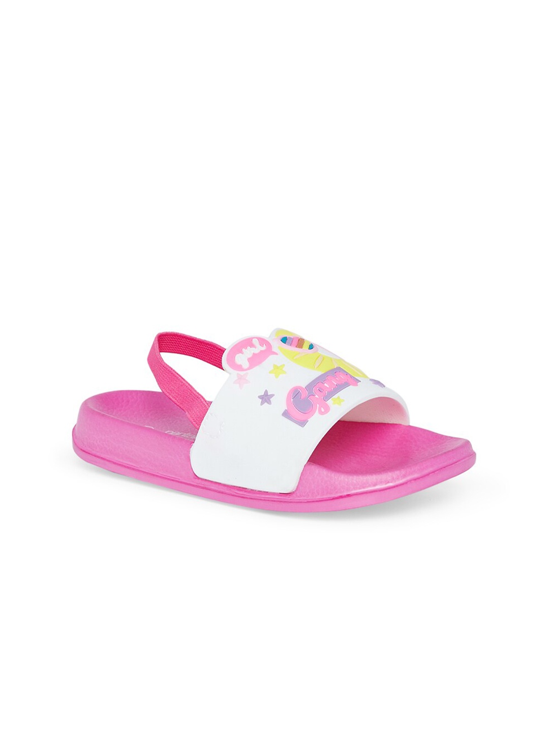 

Pantaloons Junior Girls White & Pink Printed Sliders