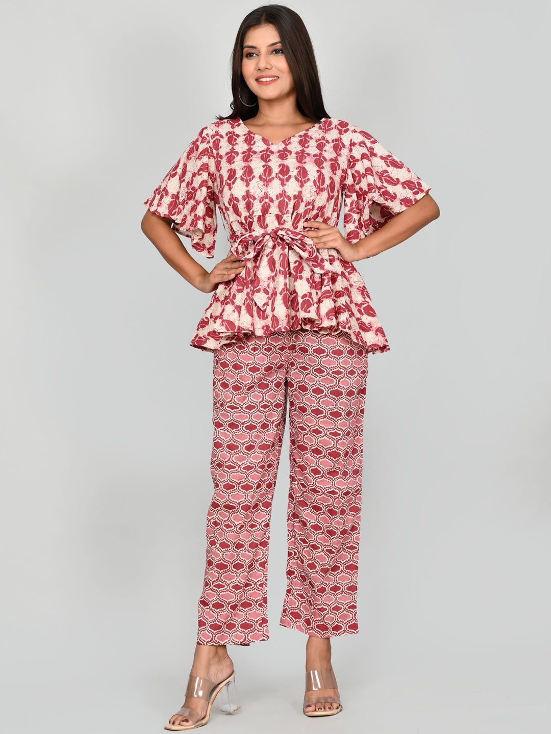 

Kesarya Women Maroon Printed Pure Cotton Co-Ords