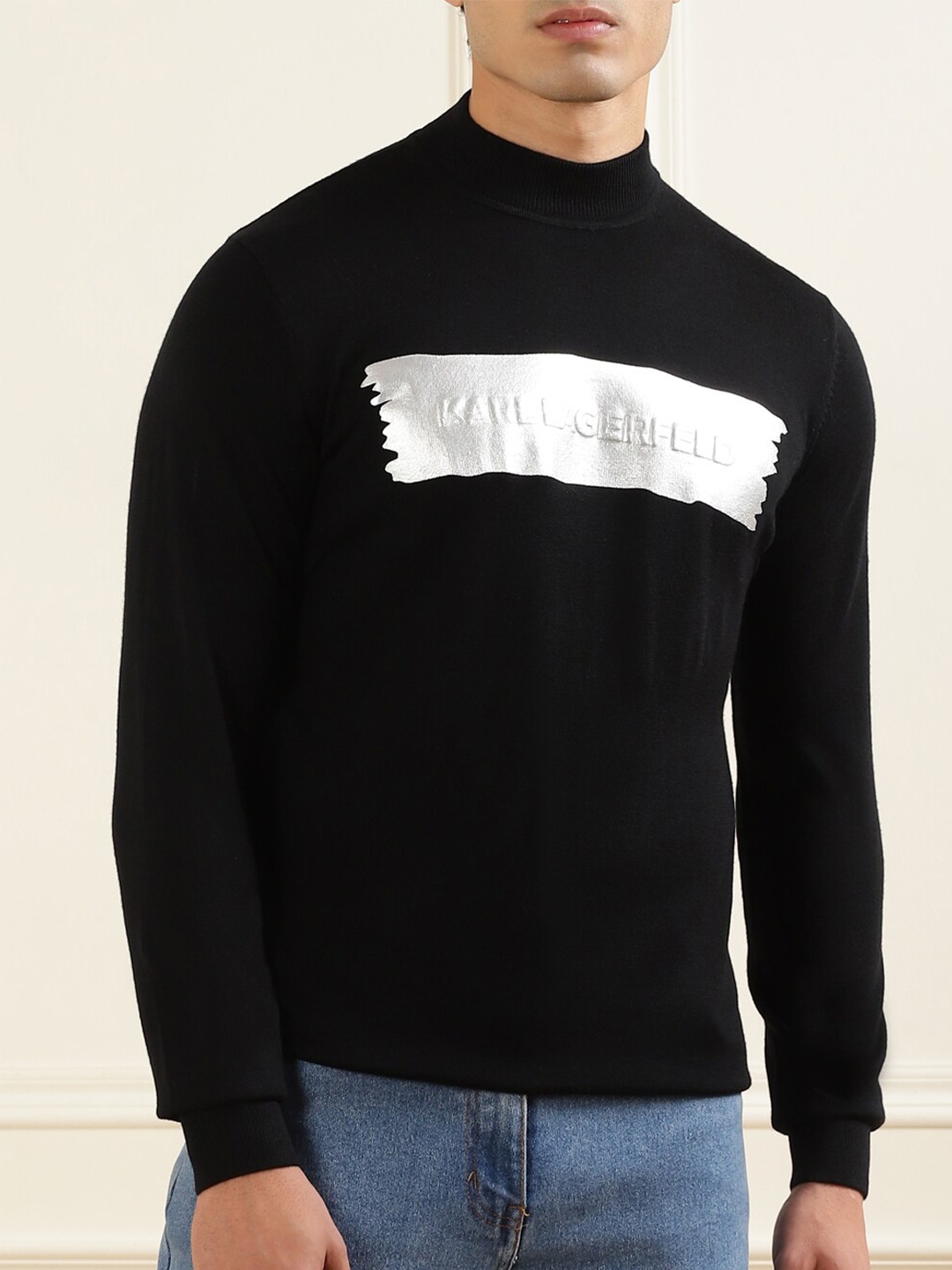 

Karl Lagerfeld Men Black & White Wool Pullover