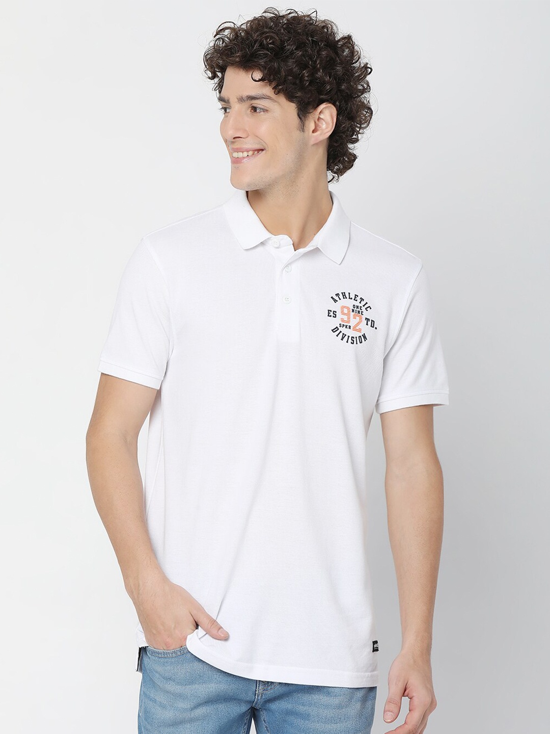 

SPYKAR Men White Solid Cotton Polo Collar T-shirt