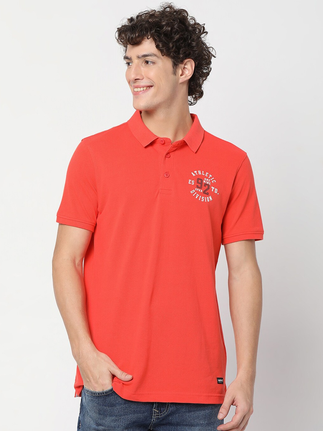 

SPYKAR Men Orange Polo Collar Slim Fit Cotton T-shirt