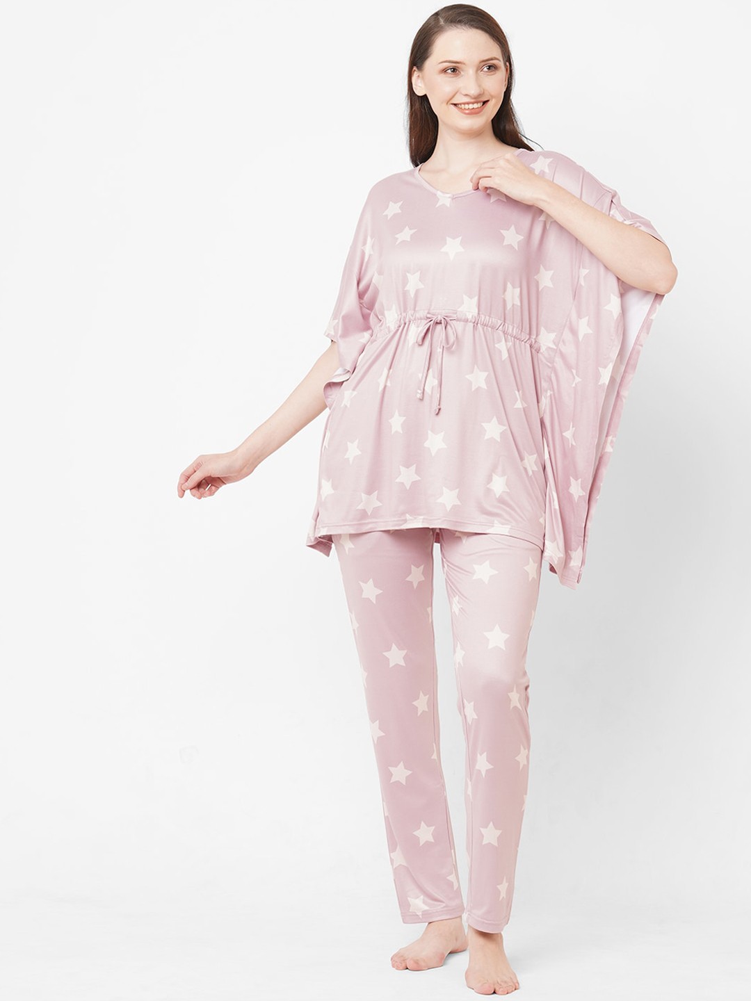 

Sweet Dreams Women Pink & White Printed Night suit