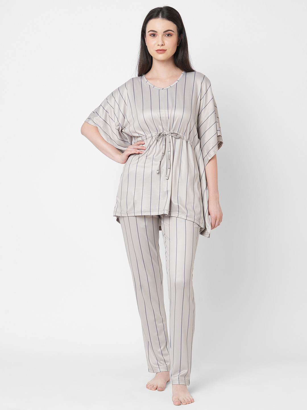 

Sweet Dreams Women Grey Striped Polyester Night suit