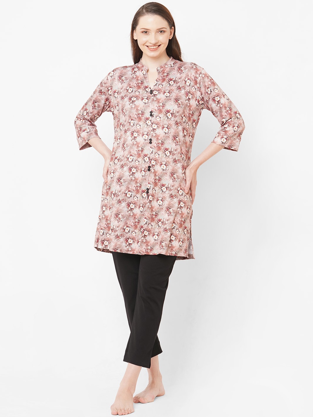 

Sweet Dreams Women Brown & White Printed Polyester Night suits