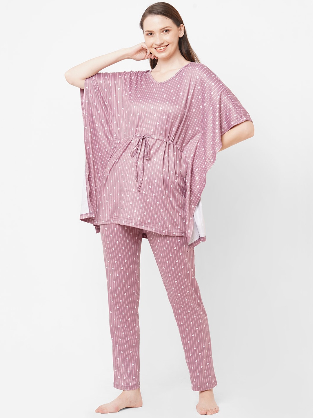 

Sweet Dreams Women Pink & White Printed Night suit