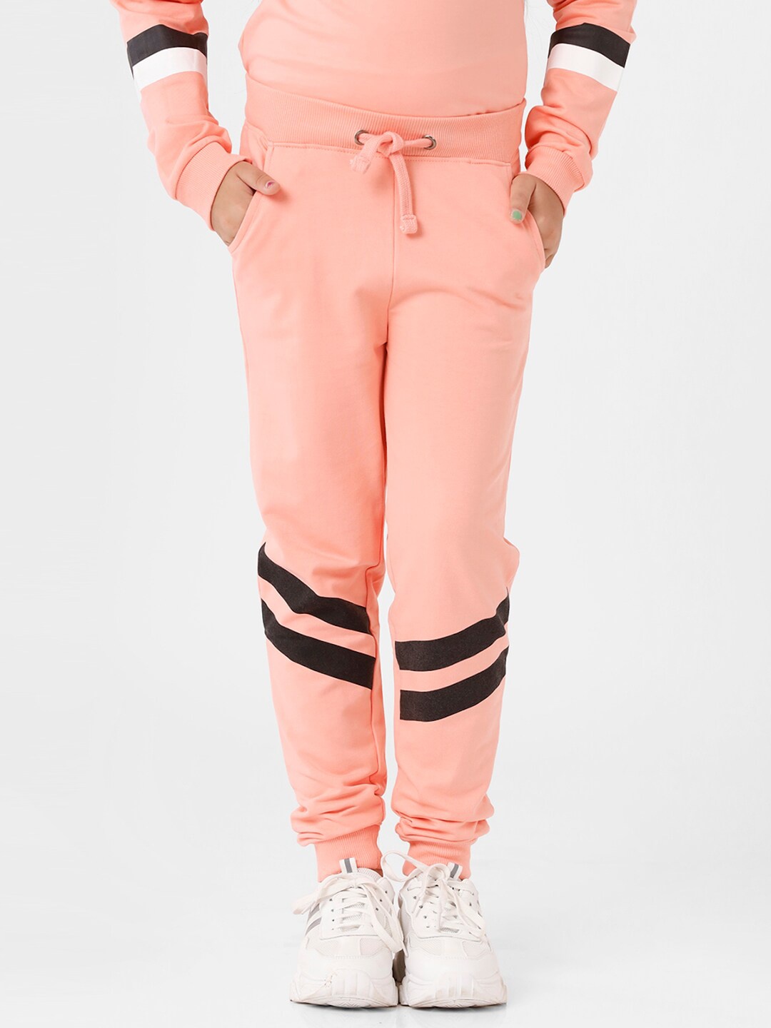 

De Moza Girls Peach-Coloured Joggers Cotton Trousers