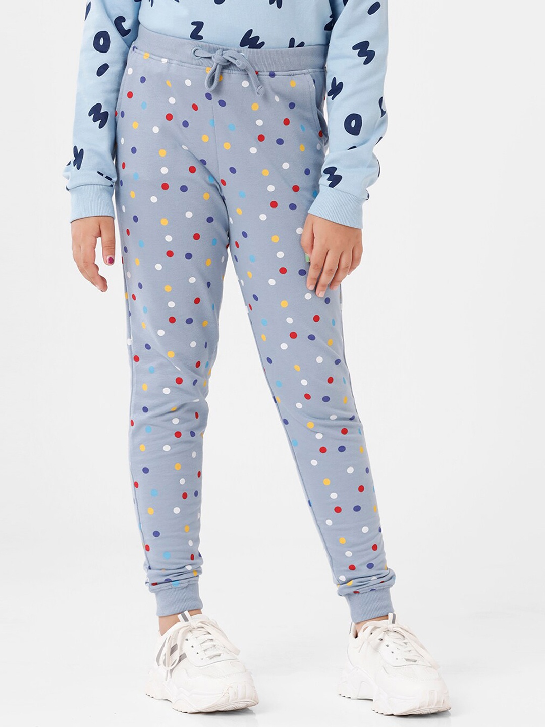 

De Moza Girls Blue Printed Regular Fit Cotton Joggers