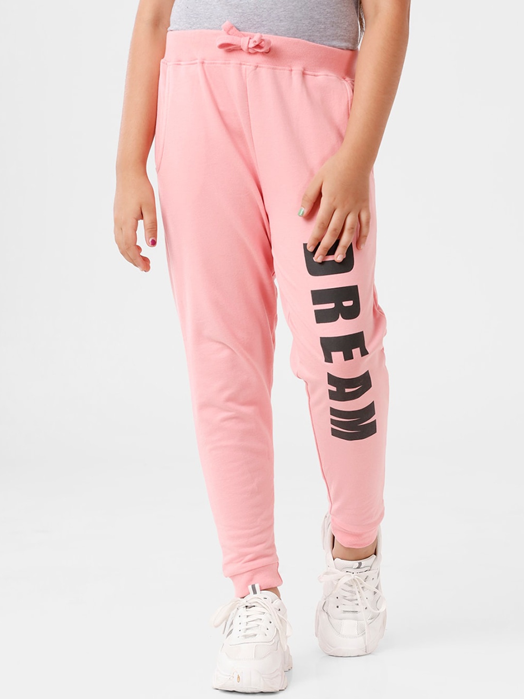 

De Moza Girls Pink Cotton Printed Joggers Trousers