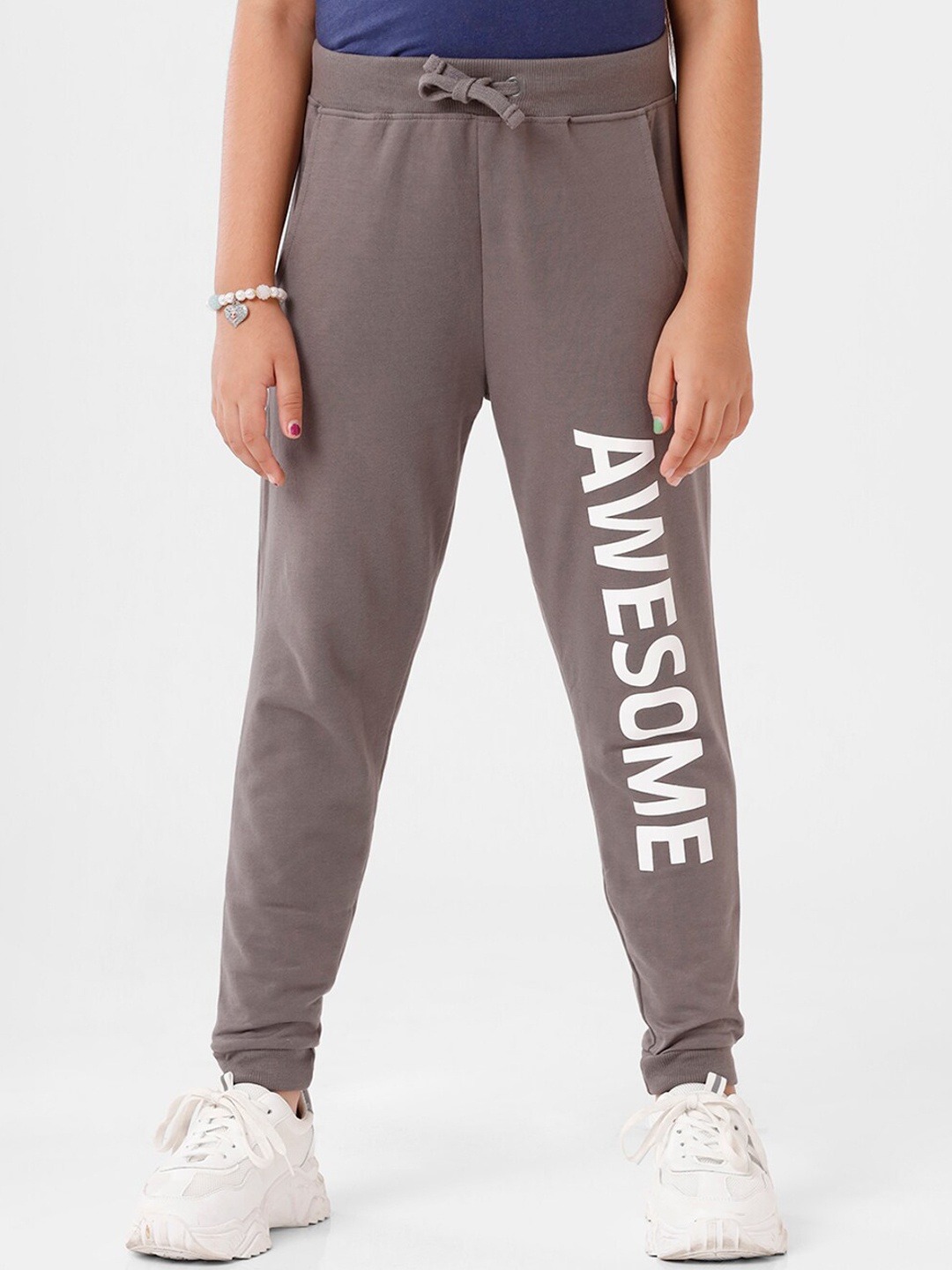

De Moza Girls Grey Printed Cotton Joggers