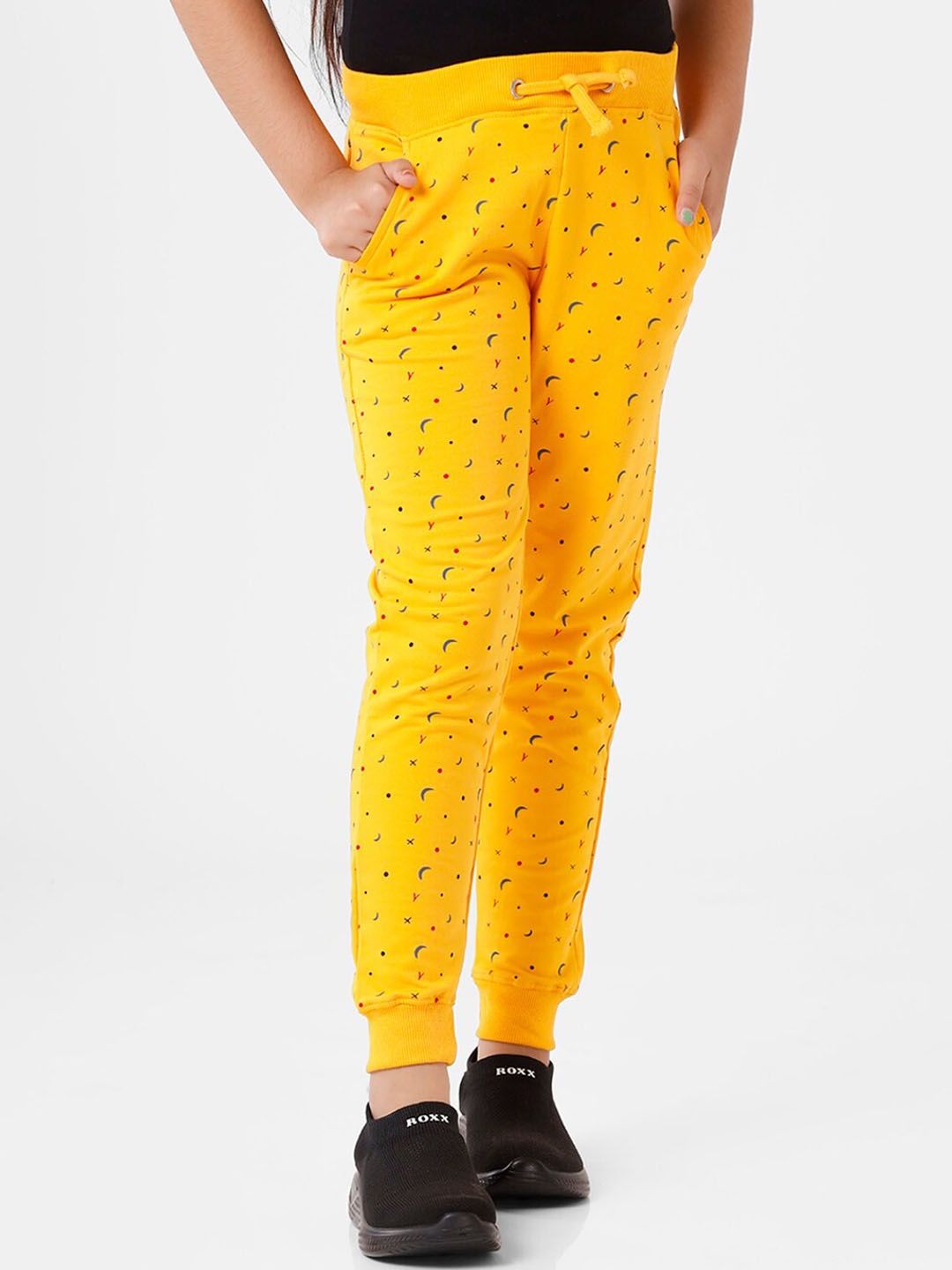 

De Moza Girls Yellow Printed Cotton Joggers Trousers