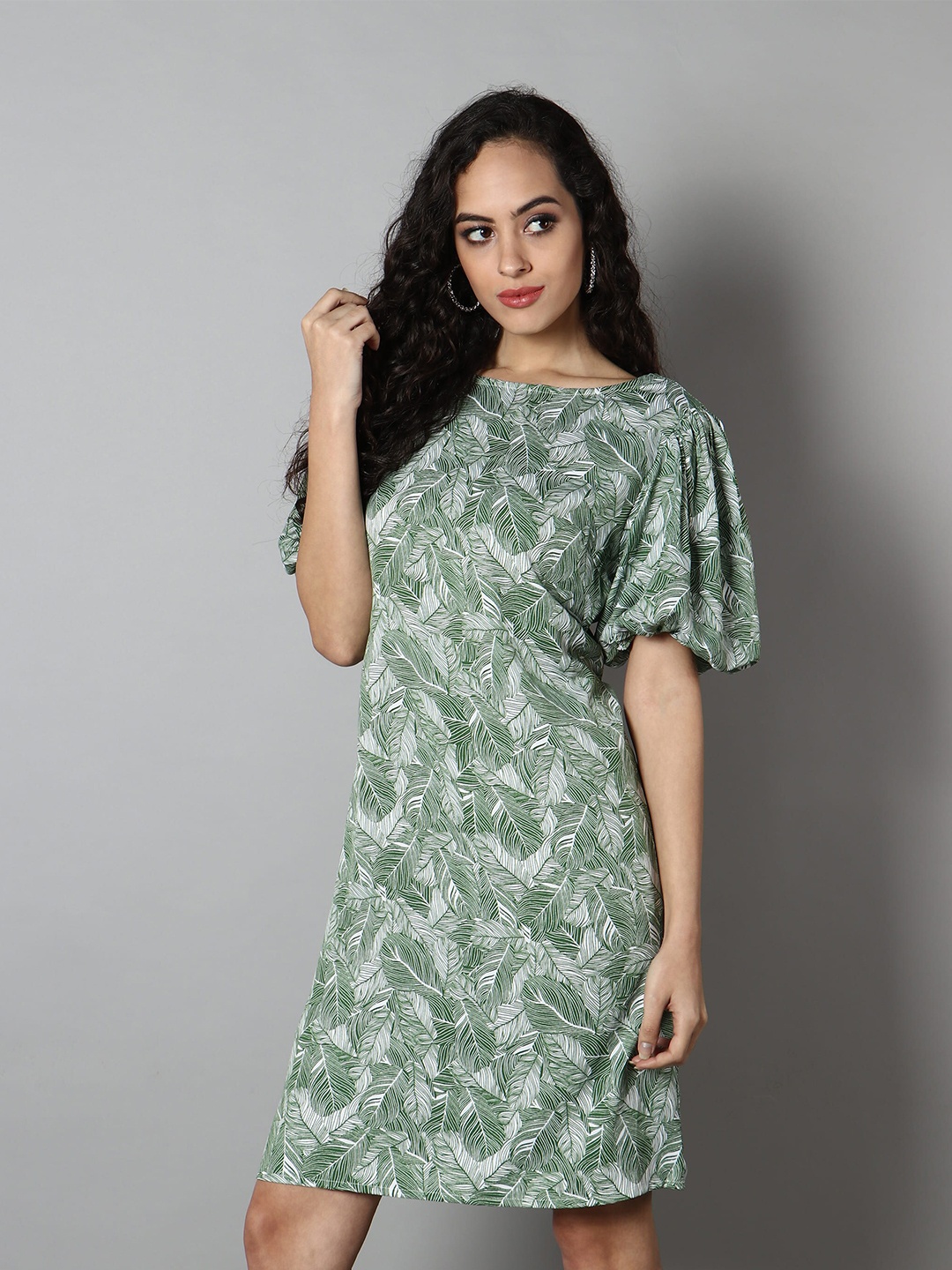 

MINGLAY Women Green Floral Printed Sheath Dress