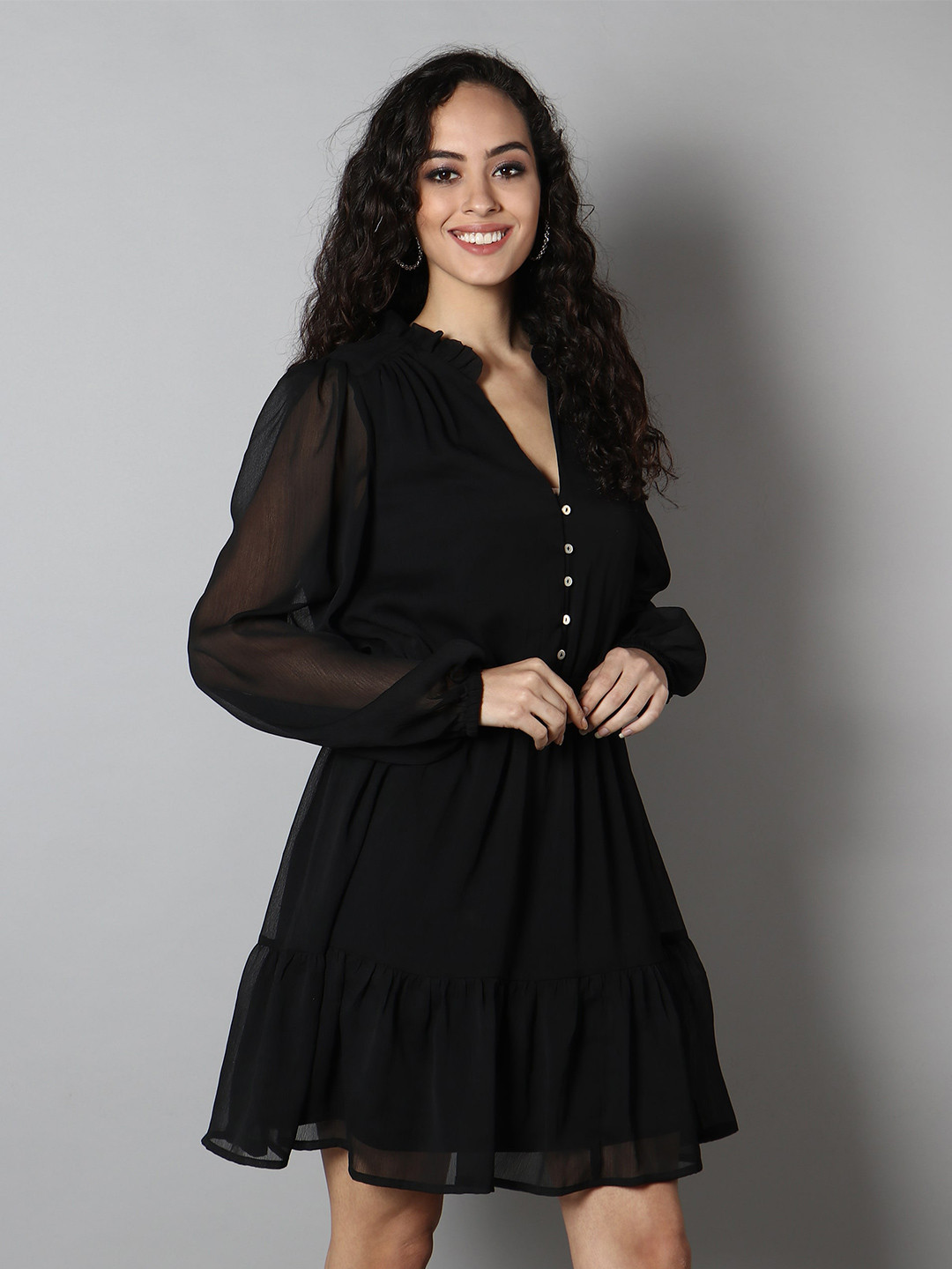 

MINGLAY Women Black Chiffon Dress